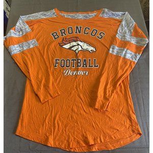 NFL Broncos Football Orange Long Sleeve Graphic Logo Tee Large